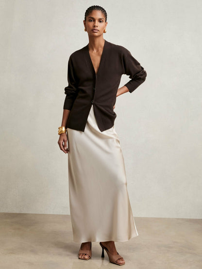 Wool-Blend Fitted Cardigan With Cashmere in Chocolate | Reiss Women Exclusive