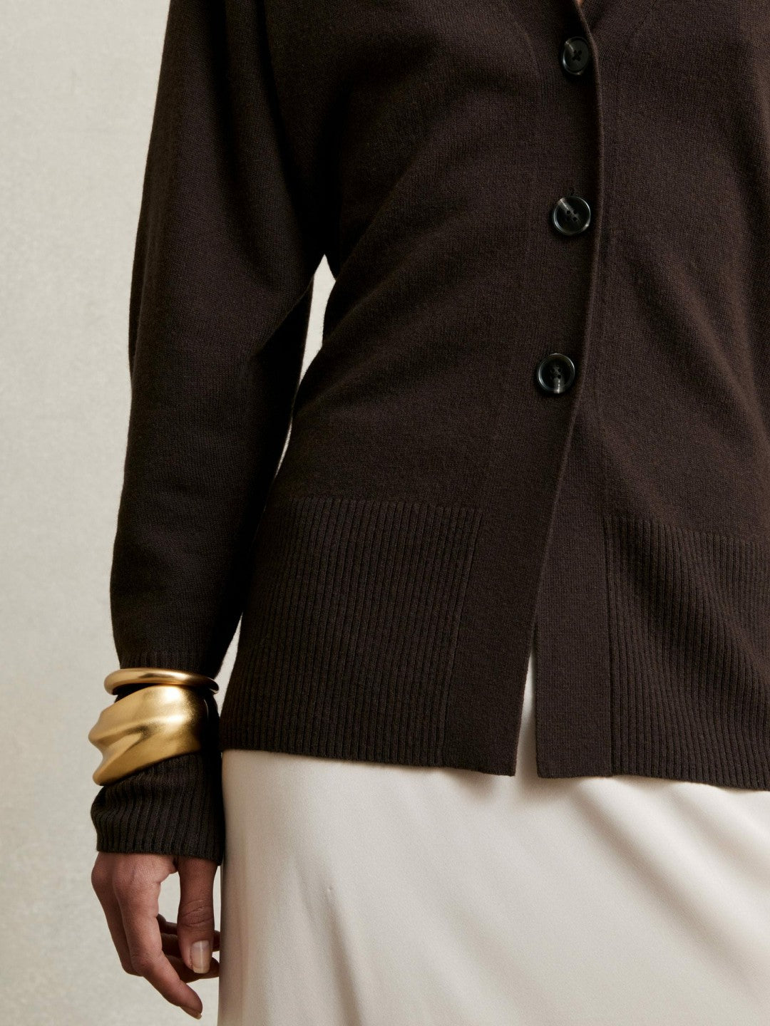 Wool-Blend Fitted Cardigan With Cashmere in Chocolate | Reiss Women Exclusive