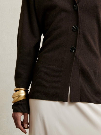 Wool-Blend Fitted Cardigan With Cashmere in Chocolate | Reiss Women Exclusive