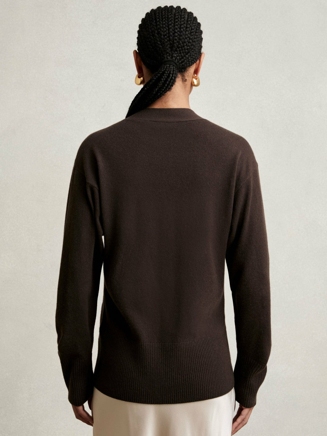 Wool-Blend Fitted Cardigan With Cashmere in Chocolate | Reiss Women Exclusive