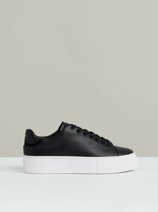 Leather Low-Top Trainers in Black | Reiss Women Signature