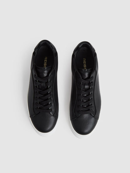 Leather Low-Top Trainers in Black | Reiss Women Signature