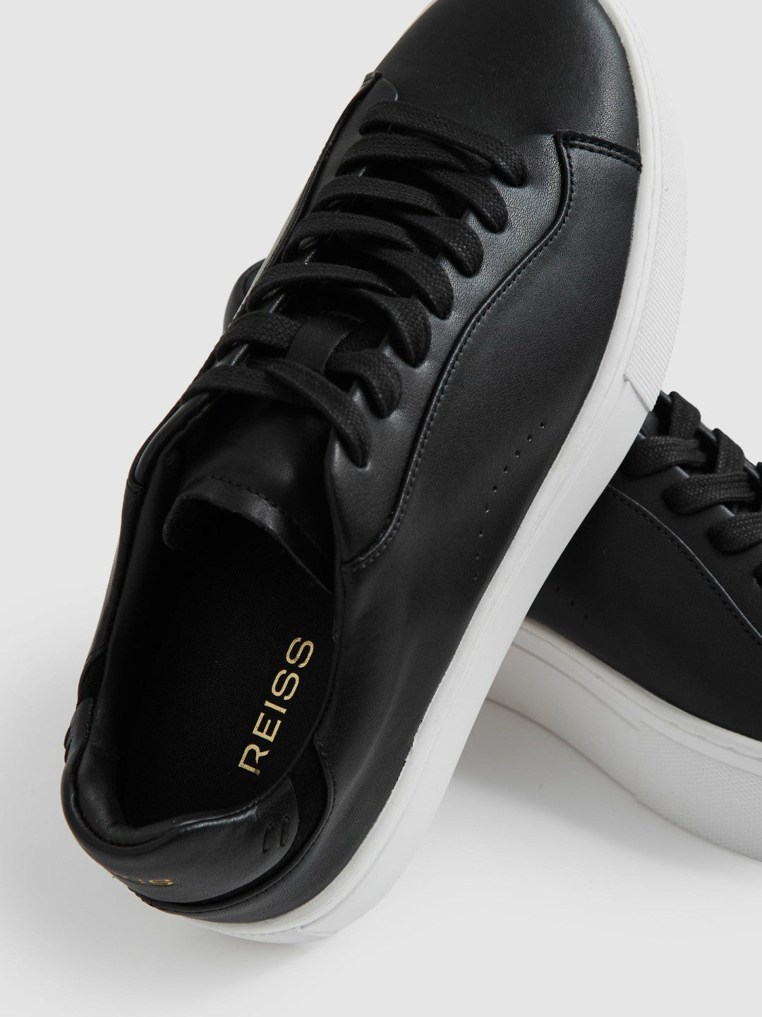 Leather Low-Top Trainers in Black | Reiss Women Signature