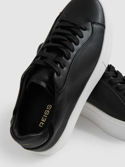 Leather Low-Top Trainers in Black | Reiss Women Signature