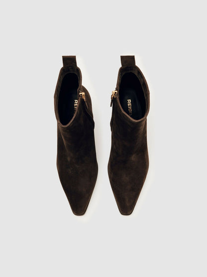 Suede Block-Heel Ankle Boots in Chocolate | Reiss Women Featured