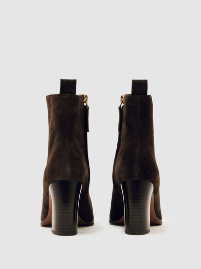 Suede Block-Heel Ankle Boots in Chocolate | Reiss Women Featured