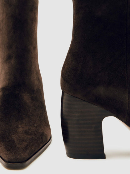 Suede Block-Heel Ankle Boots in Chocolate | Reiss Women Featured
