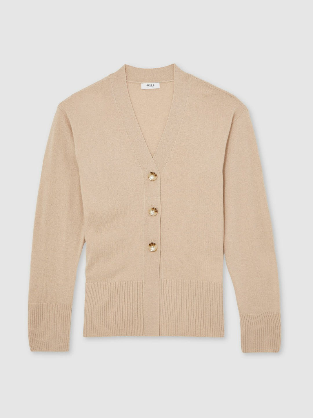 Wool-Blend Fitted Cardigan With Cashmere in Neutral | Reiss Women Premium