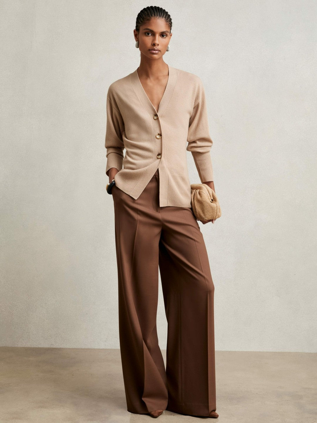 Wool-Blend Fitted Cardigan With Cashmere in Neutral | Reiss Women Premium