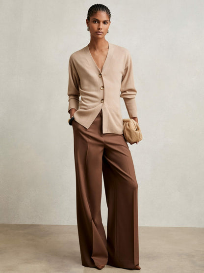 Wool-Blend Fitted Cardigan With Cashmere in Neutral | Reiss Women Premium