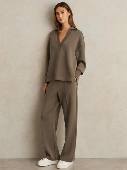 Modal-Blend Interlock Wide-Leg Joggers in Khaki Green | Reiss Women Recommended