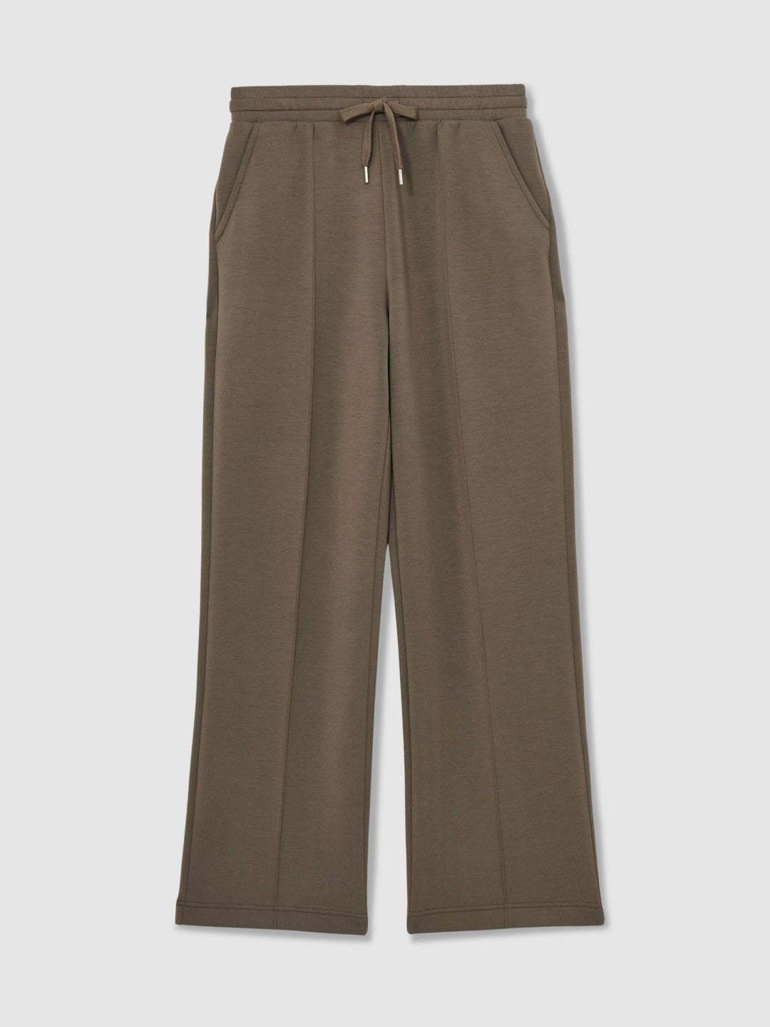Modal-Blend Interlock Wide-Leg Joggers in Khaki Green | Reiss Women Recommended