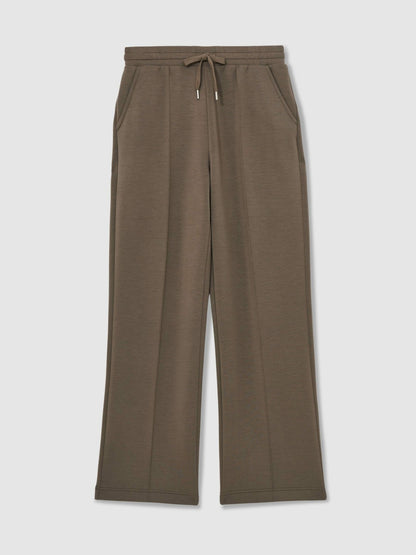 Modal-Blend Interlock Wide-Leg Joggers in Khaki Green | Reiss Women Recommended