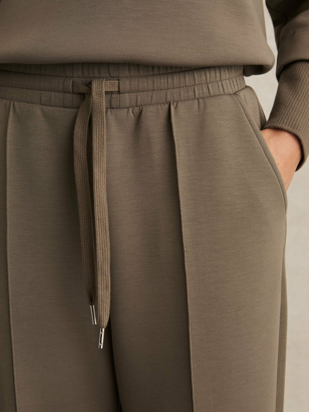 Modal-Blend Interlock Wide-Leg Joggers in Khaki Green | Reiss Women Recommended