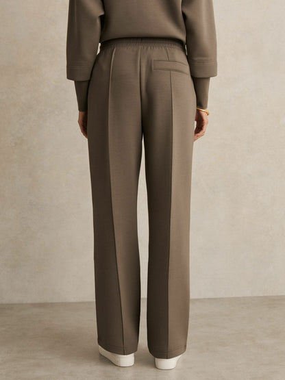 Modal-Blend Interlock Wide-Leg Joggers in Khaki Green | Reiss Women Recommended