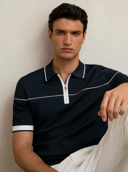 Half Zip Tipped Polo Shirt in Navy/White | Reiss Men Signature