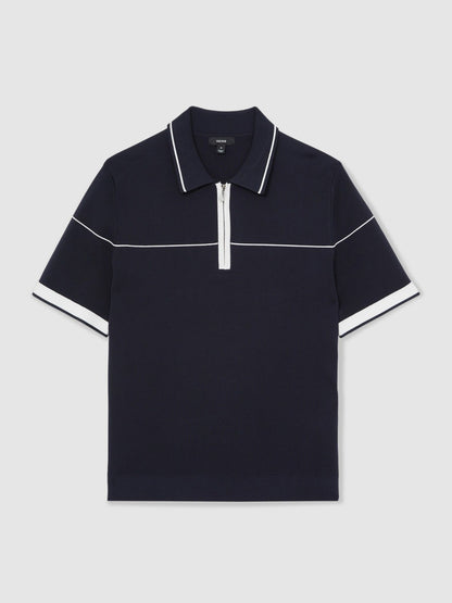 Half Zip Tipped Polo Shirt in Navy/White | Reiss Men Signature