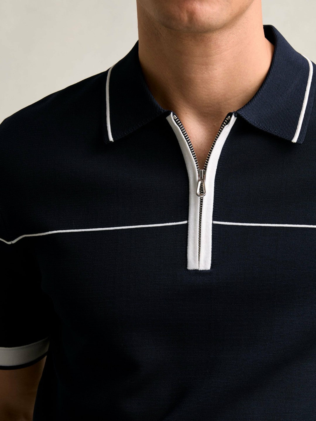 Half Zip Tipped Polo Shirt in Navy/White | Reiss Men Signature