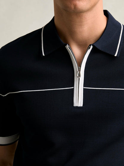 Half Zip Tipped Polo Shirt in Navy/White | Reiss Men Signature