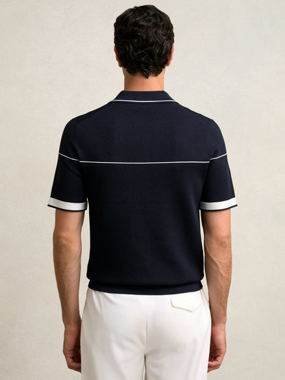 Half Zip Tipped Polo Shirt in Navy/White | Reiss Men Signature