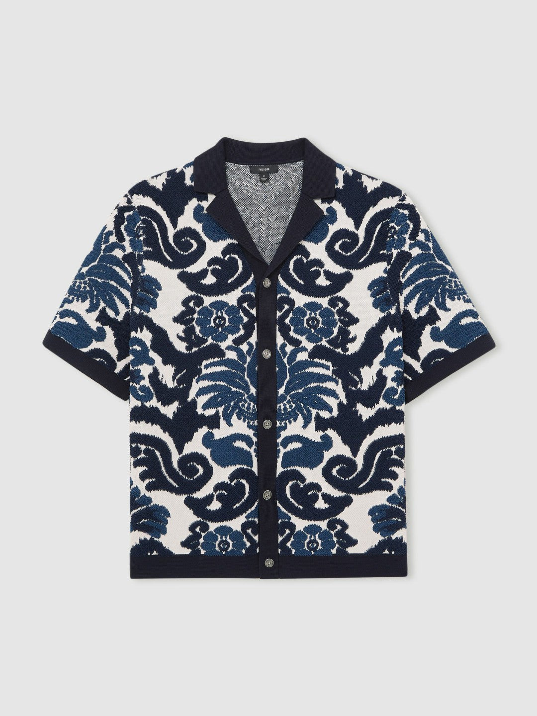 Paisley Jacquard Knit Shirt in Navy Blue/White | Reiss Men Featured
