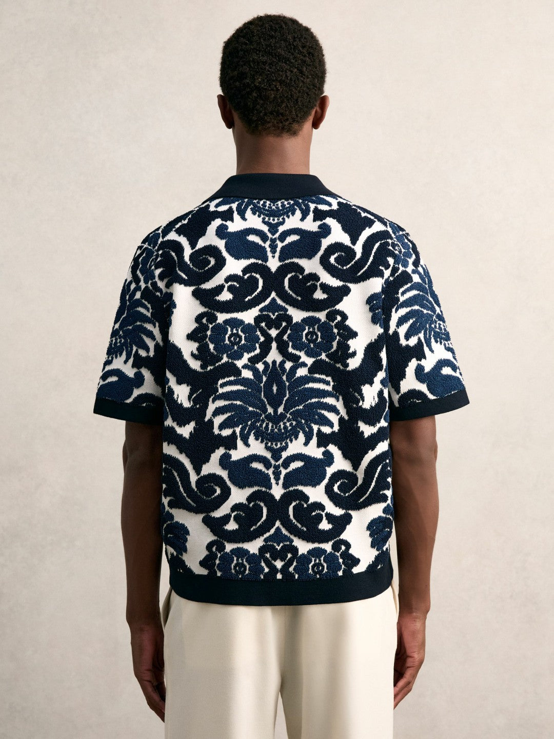 Paisley Jacquard Knit Shirt in Navy Blue/White | Reiss Men Featured