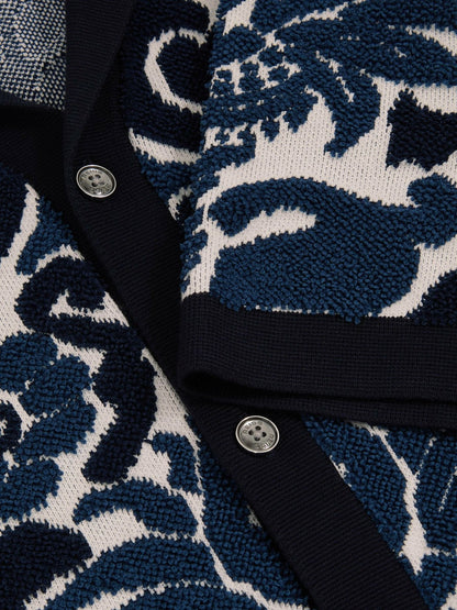 Paisley Jacquard Knit Shirt in Navy Blue/White | Reiss Men Featured