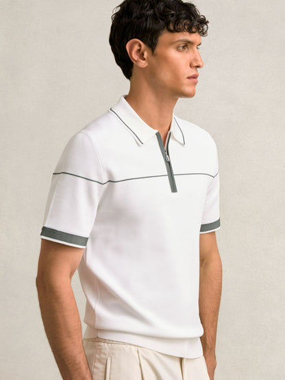 Half Zip Tipped Polo Shirt in White/Green | Reiss Men Premium