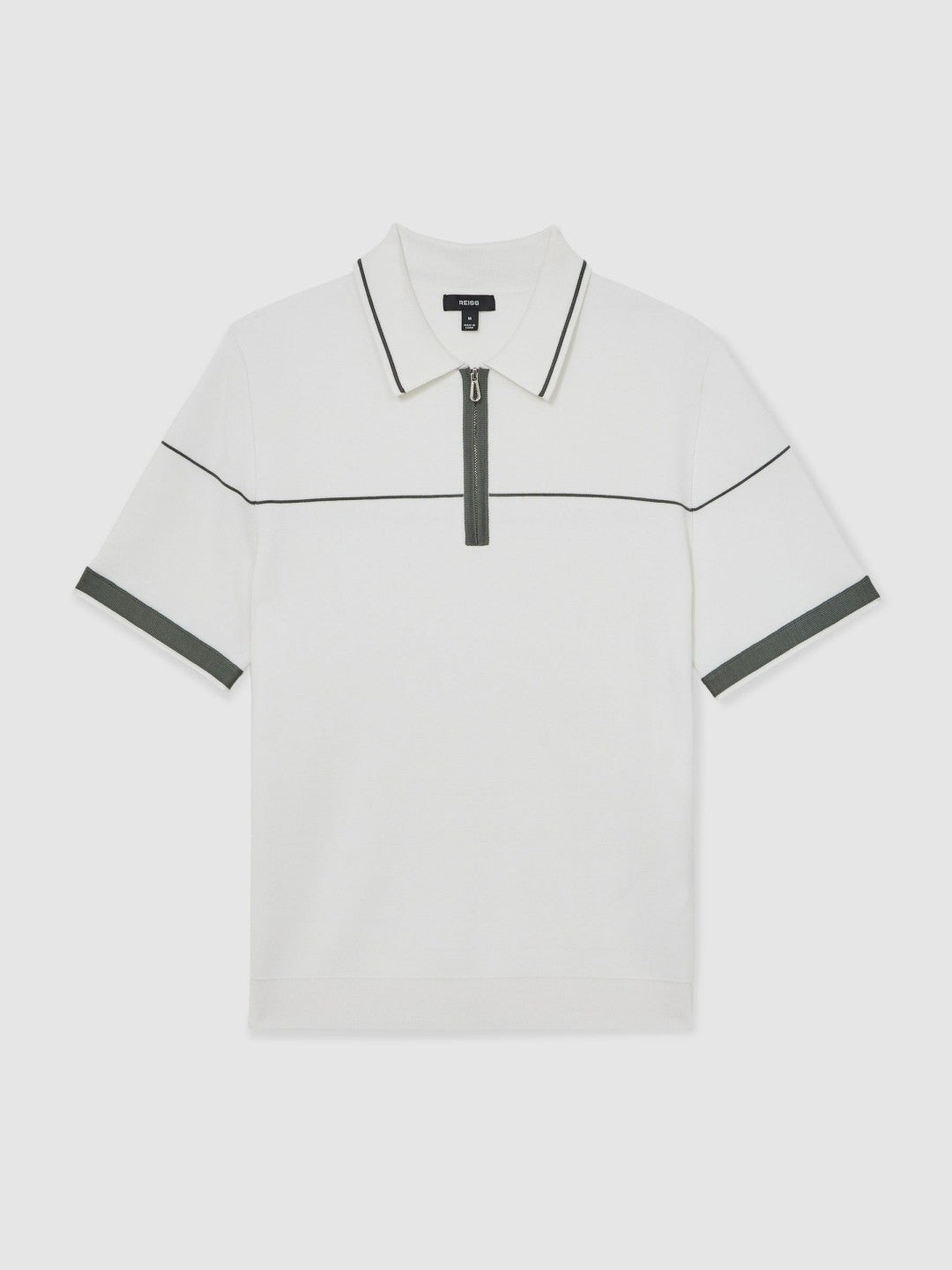 Half Zip Tipped Polo Shirt in White/Green | Reiss Men Premium