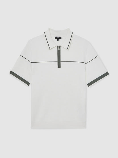 Half Zip Tipped Polo Shirt in White/Green | Reiss Men Premium
