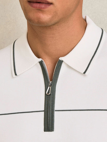 Half Zip Tipped Polo Shirt in White/Green | Reiss Men Premium