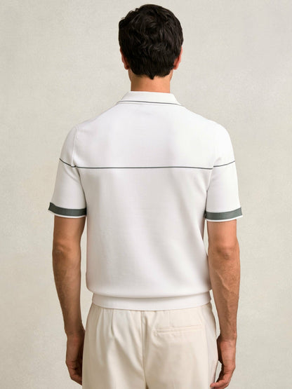 Half Zip Tipped Polo Shirt in White/Green | Reiss Men Premium