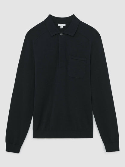 Cotton Concealed Placket Polo Shirt in Navy | Reiss Men Featured