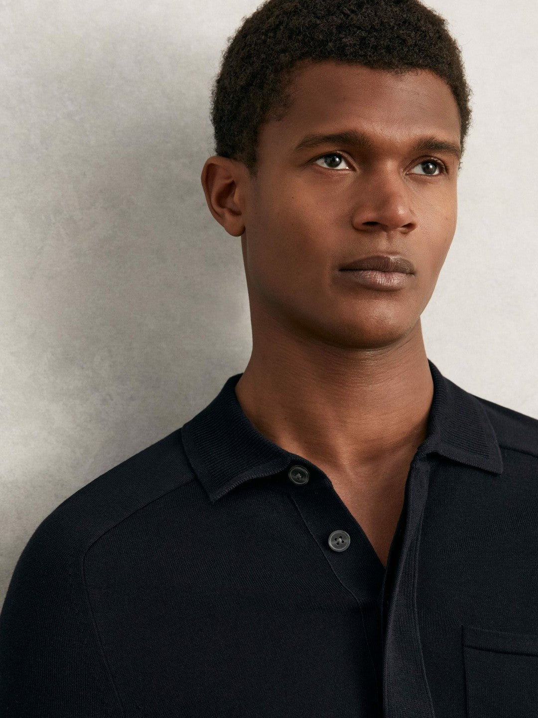 Cotton Concealed Placket Polo Shirt in Navy | Reiss Men Featured