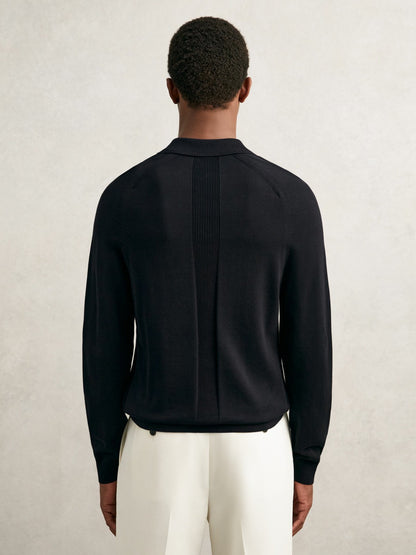 Cotton Concealed Placket Polo Shirt in Navy | Reiss Men Featured