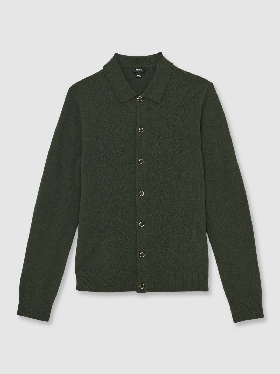 Wool V-Stitch Button-Through Cardigan in Forest Green | Reiss Men Recommended