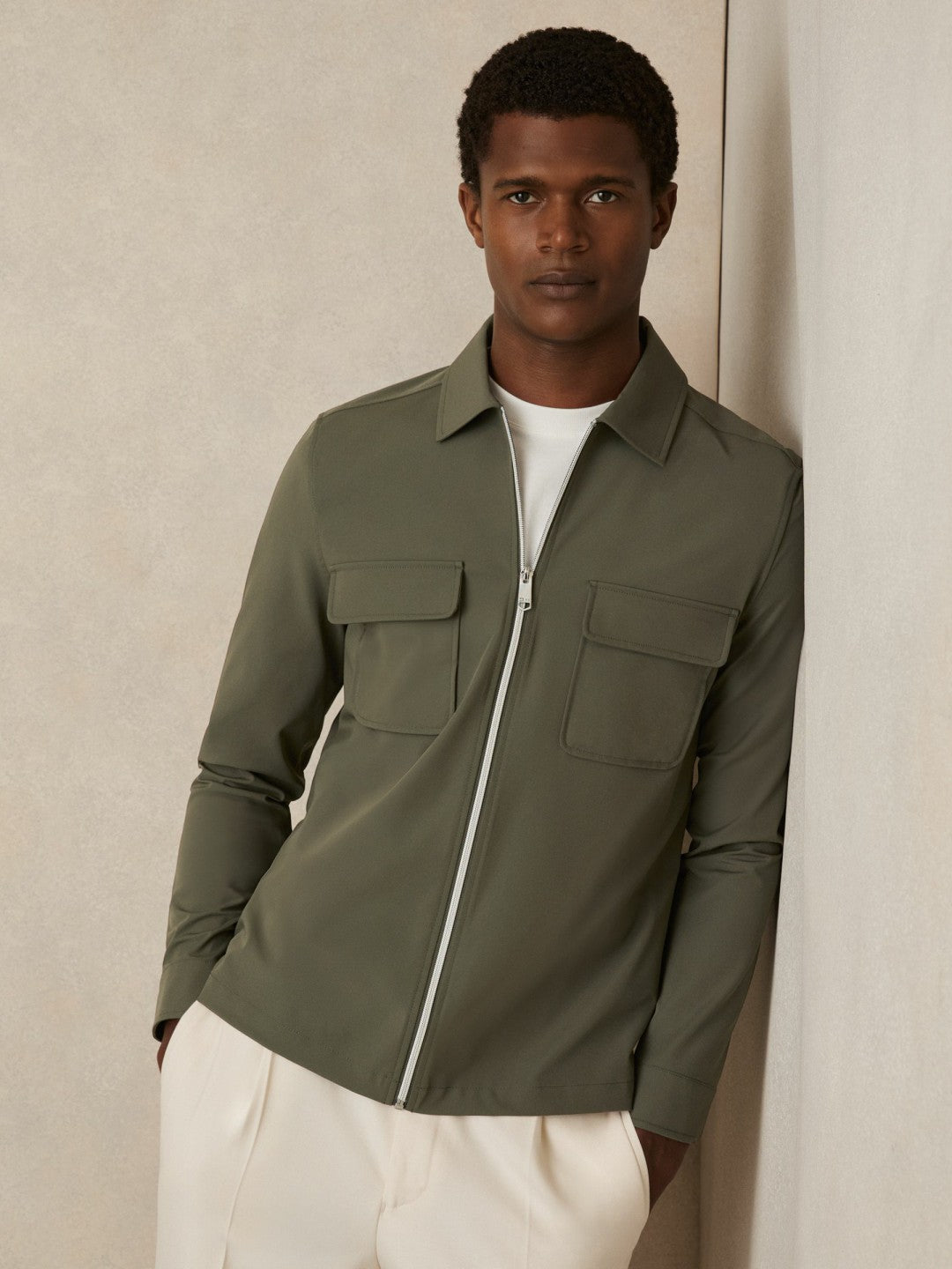 Technical Zip-Through Overshirt in Green | Reiss Men Best Seller