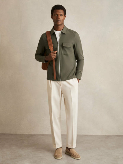 Technical Zip-Through Overshirt in Green | Reiss Men Best Seller