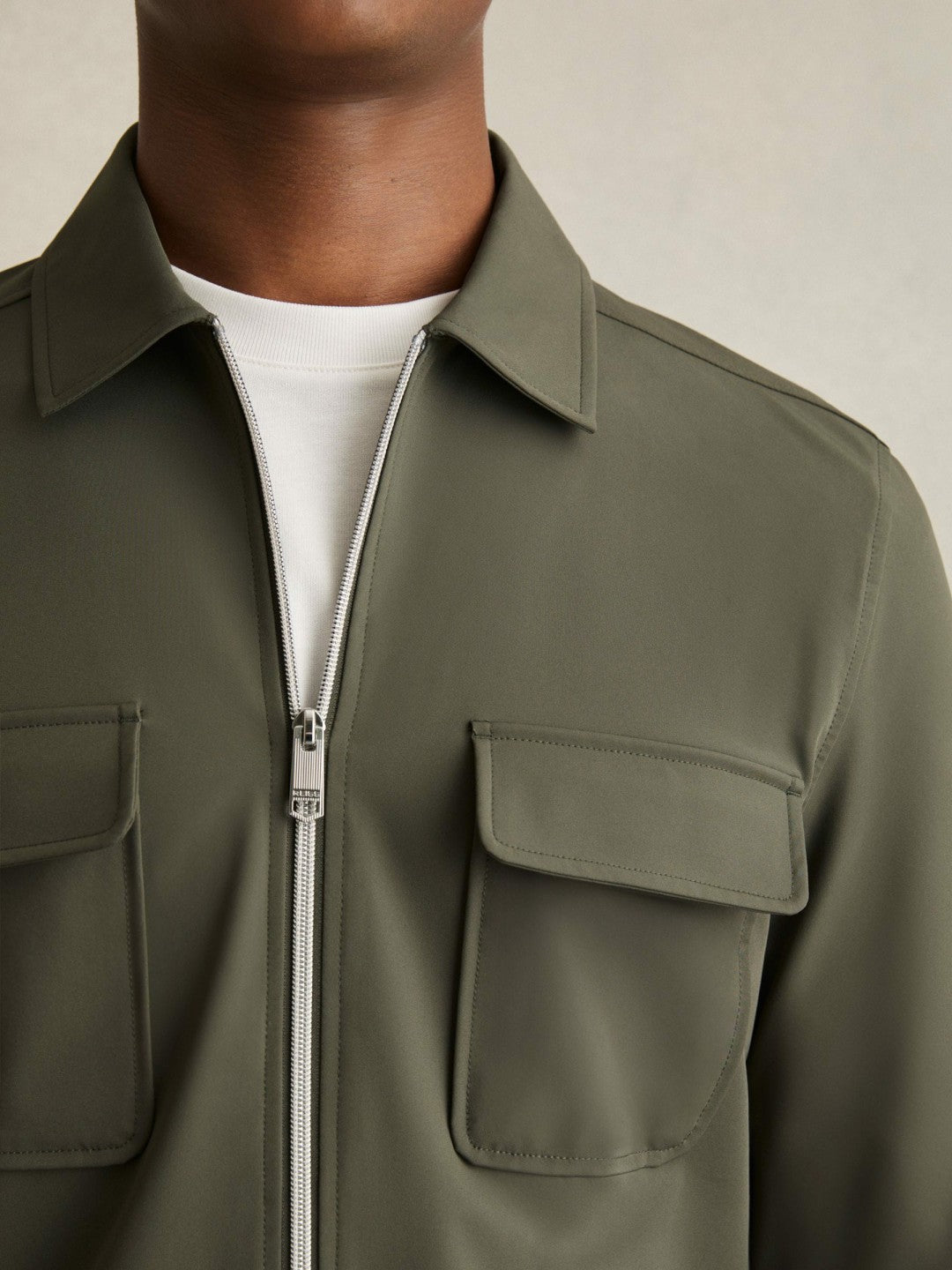 Technical Zip-Through Overshirt in Green | Reiss Men Best Seller