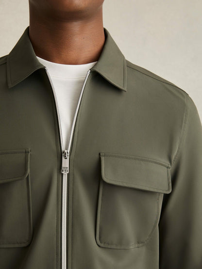 Technical Zip-Through Overshirt in Green | Reiss Men Best Seller