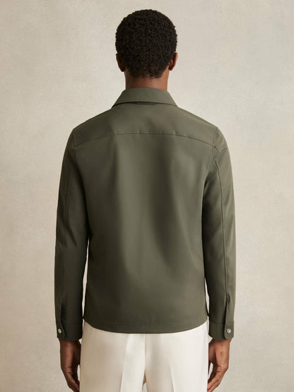 Technical Zip-Through Overshirt in Green | Reiss Men Best Seller