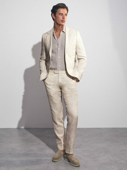 Linen-Cotton Slim-Fit Suit Trousers in Stone | Reiss Men Featured