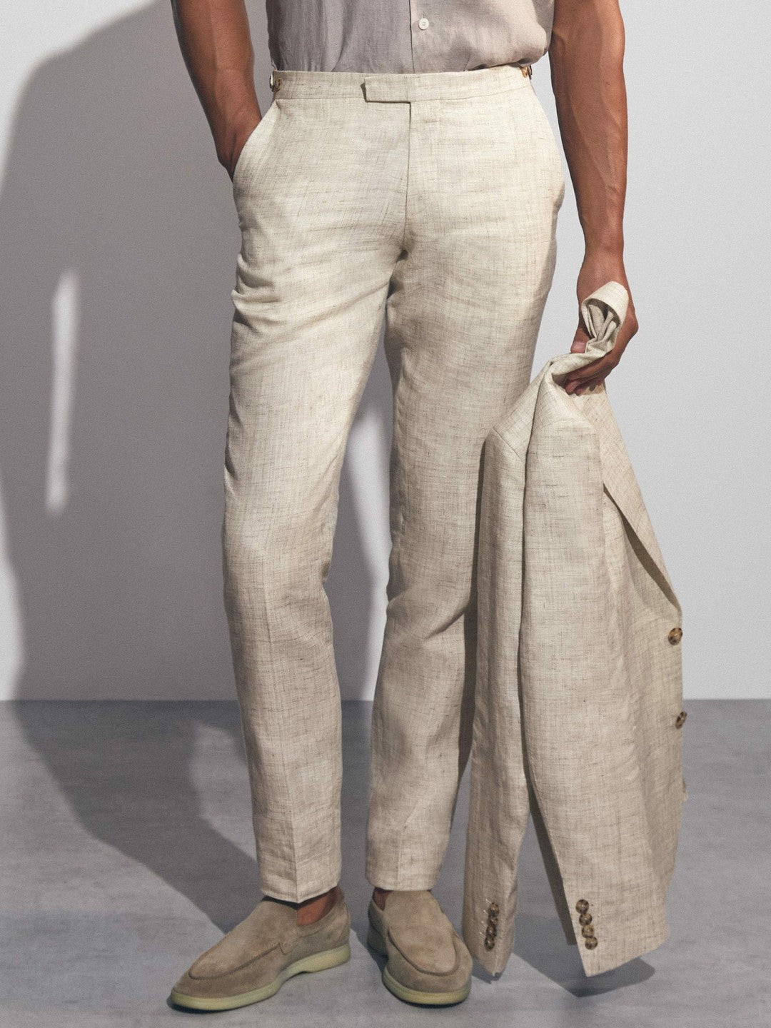 Linen-Cotton Slim-Fit Suit Trousers in Stone | Reiss Men Featured
