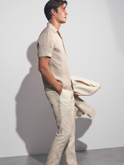 Linen-Cotton Slim-Fit Suit Trousers in Stone | Reiss Men Featured