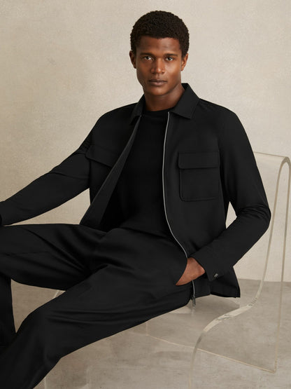 Technical Zip-Through Overshirt in Black | Reiss Men Featured