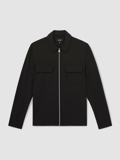 Technical Zip-Through Overshirt in Black | Reiss Men Featured