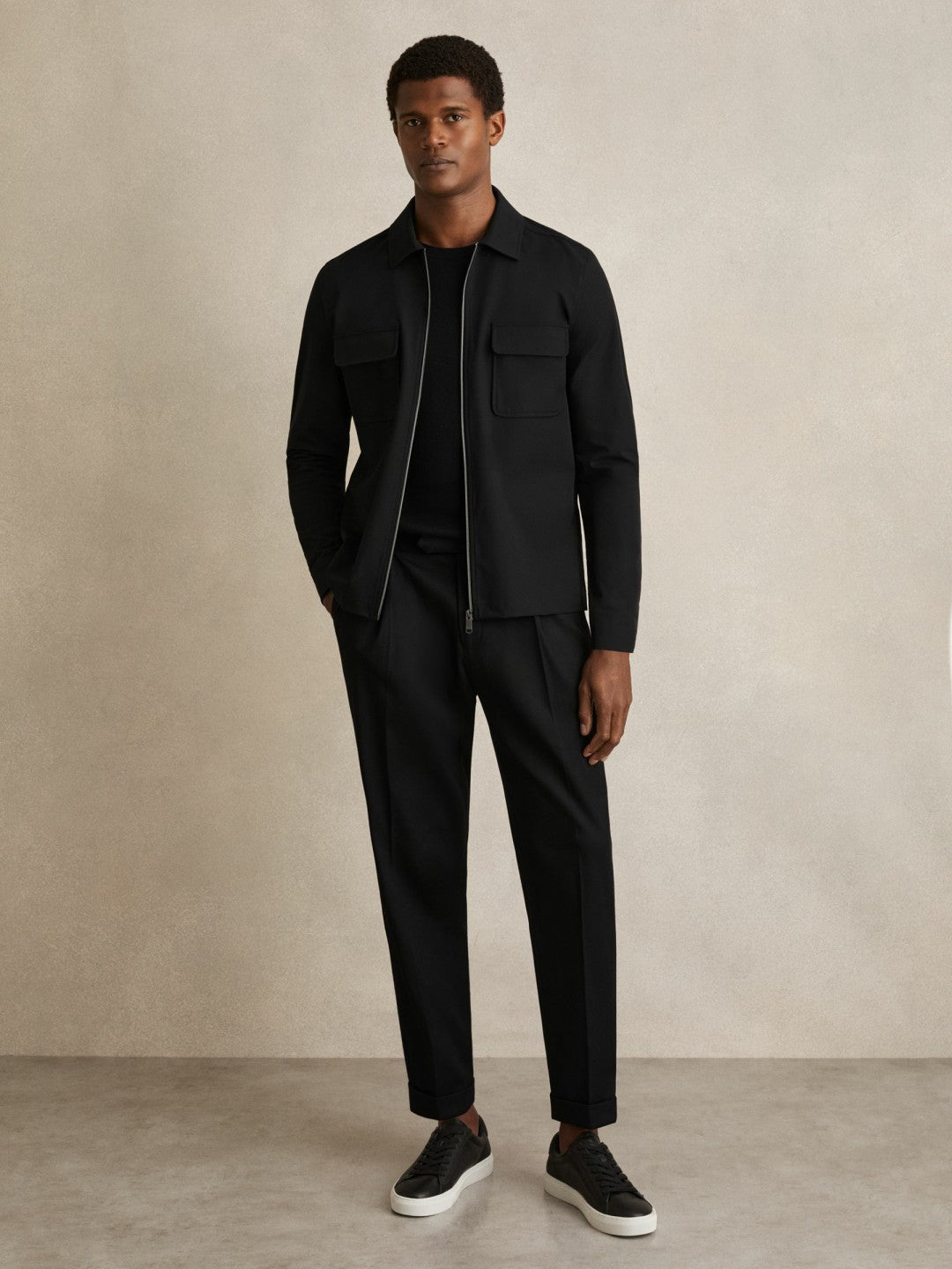 Technical Zip-Through Overshirt in Black | Reiss Men Featured