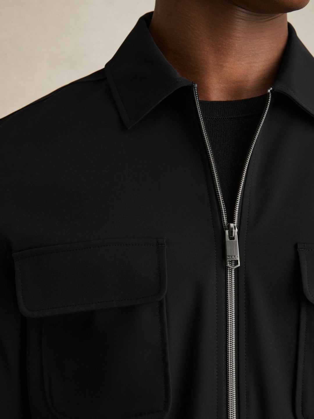 Technical Zip-Through Overshirt in Black | Reiss Men Featured