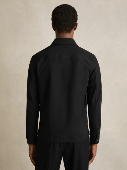 Technical Zip-Through Overshirt in Black | Reiss Men Featured