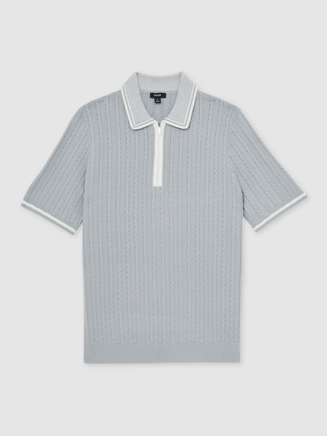 Micro-Cable Half-Zip Polo Shirt in Soft Blue | Reiss Men New